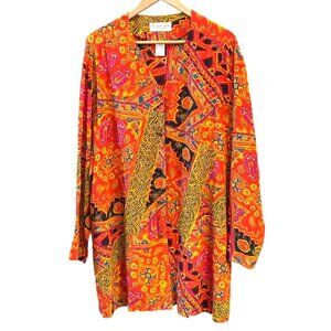 Vintage August Silk Diane Gilman Silk Bohemian Button Up Shirt Patchwork Sz 22
